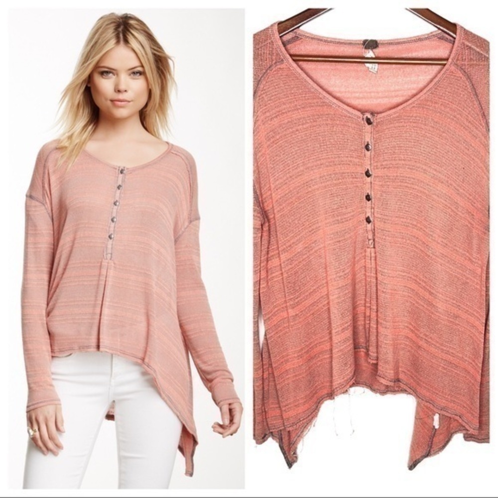 We the free pink striped knit pullover Henley